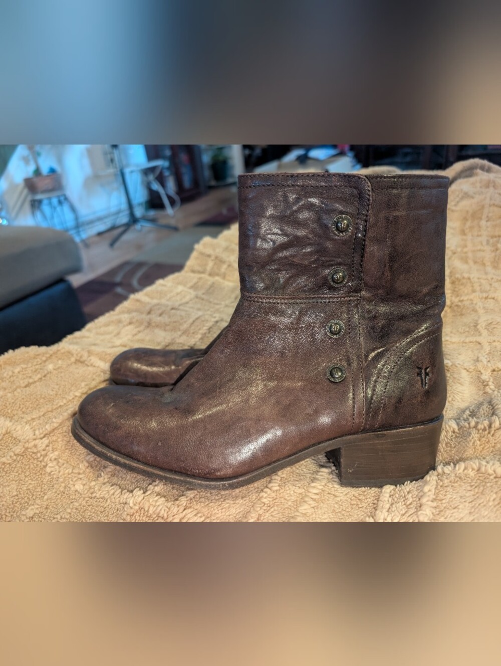 Frye Ankle Boots Womens 9 B Brown Leather Lynn Military Booties Short 76103